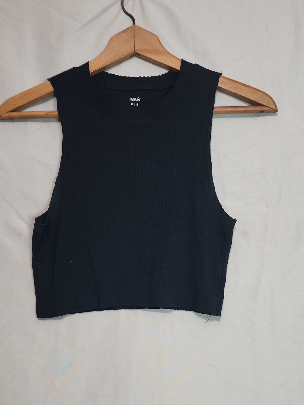 aerie Black Ribbed Cropped Tank Top